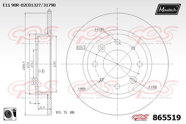 MaxTech 865519.0060 Rear brake disc, non-ventilated 8655190060: Buy near me in Poland at 2407.PL - Good price!