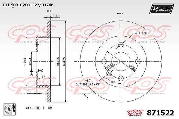 MaxTech 871522.0080 Тормозной диск задний невентилируемый 8715220080: Отличная цена - Купить в Польше на 2407.PL!