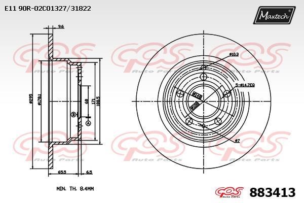 MaxTech 883413.0000 Rear brake disc, non-ventilated 8834130000: Buy near me in Poland at 2407.PL - Good price!