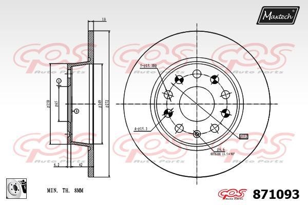 MaxTech 871093.0080 Rear brake disc, non-ventilated 8710930080: Buy near me in Poland at 2407.PL - Good price!