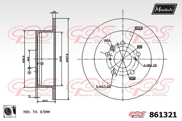 MaxTech 861321.0060 Rear brake disc, non-ventilated 8613210060: Buy near me in Poland at 2407.PL - Good price!