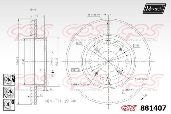 MaxTech 881407.6980 Тормозной диск передний вентилируемый 8814076980: Отличная цена - Купить в Польше на 2407.PL!