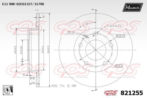 MaxTech 821255.0080 Rear brake disc, non-ventilated 8212550080: Buy near me in Poland at 2407.PL - Good price!