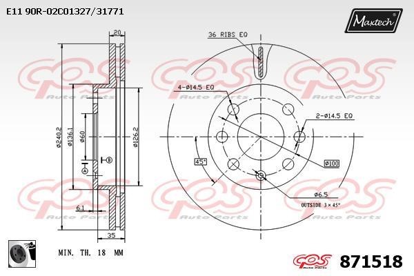 MaxTech 871518.0060 Тормозной диск передний вентилируемый 8715180060: Отличная цена - Купить в Польше на 2407.PL!