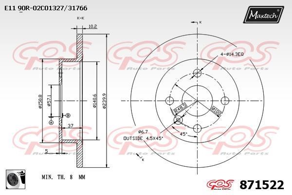 MaxTech 871522.0060 Диск гальмівний задній невентильований 8715220060: Приваблива ціна - Купити у Польщі на 2407.PL!