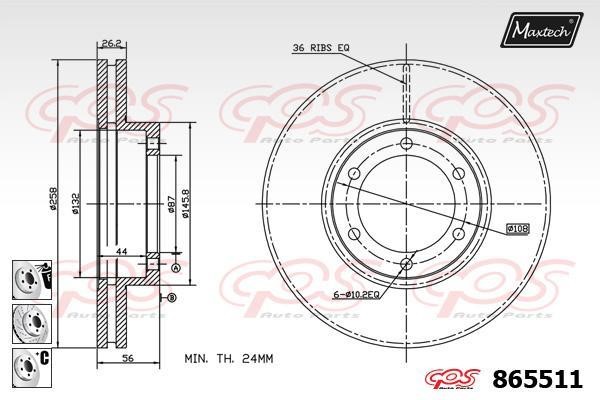 MaxTech 865511.6880 Front brake disc ventilated 8655116880: Buy near me in Poland at 2407.PL - Good price!