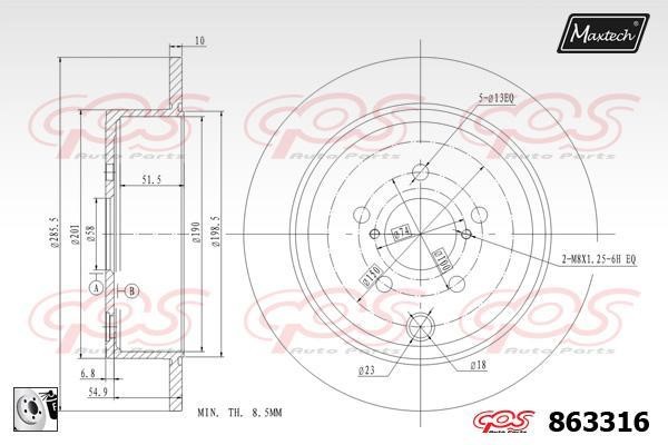 MaxTech 863316.0080 Rear brake disc, non-ventilated 8633160080: Buy near me in Poland at 2407.PL - Good price!