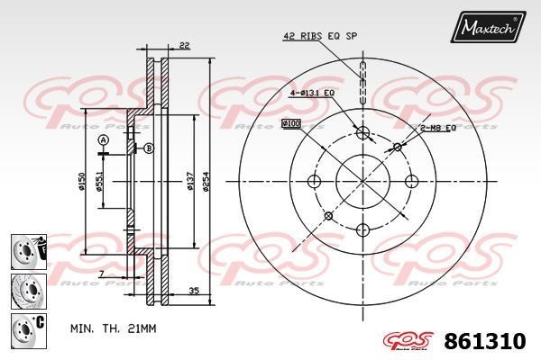 MaxTech 861310.6880 Тормозной диск передний вентилируемый 8613106880: Отличная цена - Купить в Польше на 2407.PL!