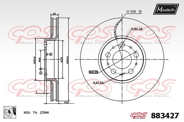 MaxTech 883427.0080 Тормозной диск передний вентилируемый 8834270080: Отличная цена - Купить в Польше на 2407.PL!