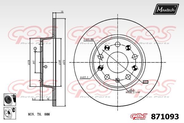MaxTech 871093.6060 Rear brake disc, non-ventilated 8710936060: Buy near me in Poland at 2407.PL - Good price!