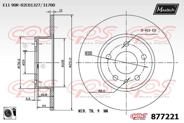 MaxTech 877221.0060 Rear brake disc, non-ventilated 8772210060: Buy near me in Poland at 2407.PL - Good price!