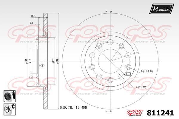 MaxTech 811241.6060 Rear brake disc, non-ventilated 8112416060: Buy near me at 2407.PL in Poland at an Affordable price!