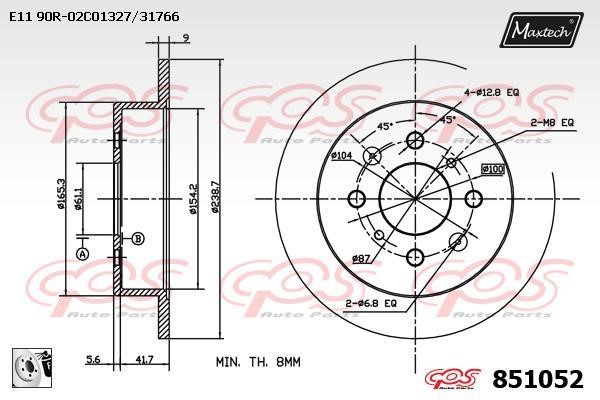 MaxTech 851052.0080 Rear brake disc, non-ventilated 8510520080: Buy near me in Poland at 2407.PL - Good price!