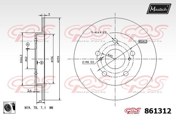 MaxTech 861312.0060 Тормозной диск задний невентилируемый 8613120060: Отличная цена - Купить в Польше на 2407.PL!