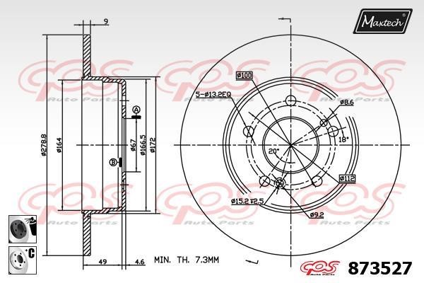 MaxTech 873527.6060 Rear brake disc, non-ventilated 8735276060: Buy near me in Poland at 2407.PL - Good price!