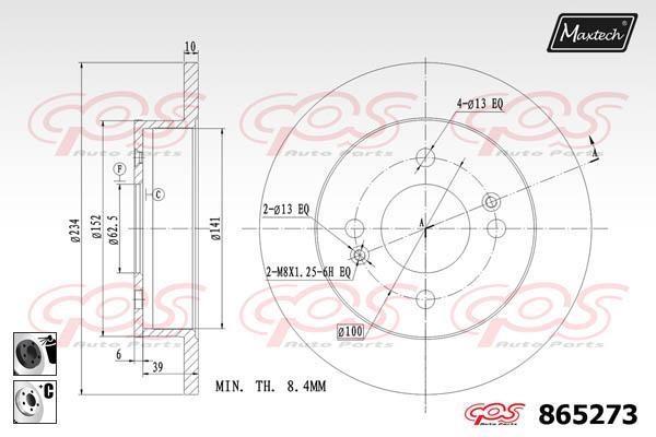 MaxTech 865273.6060 Rear brake disc, non-ventilated 8652736060: Buy near me in Poland at 2407.PL - Good price!