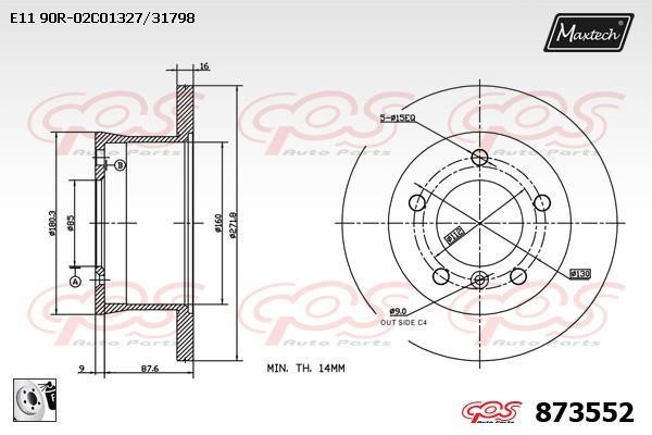 MaxTech 873552.0080 Rear brake disc, non-ventilated 8735520080: Buy near me in Poland at 2407.PL - Good price!