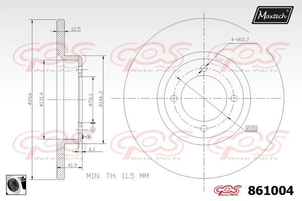 MaxTech 861004.0060 Rear brake disc, non-ventilated 8610040060: Buy near me in Poland at 2407.PL - Good price!
