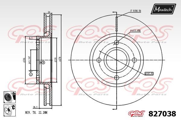 MaxTech 827038.6060 Wentylowana przednia tarcza hamulcowa 8270386060: Dobra cena w Polsce na 2407.PL - Kup Teraz!