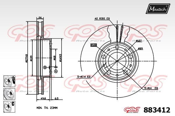 MaxTech 883412.6880 Innenbelüftete Bremsscheibe vorne 8834126880: Kaufen Sie zu einem guten Preis in Polen bei 2407.PL!