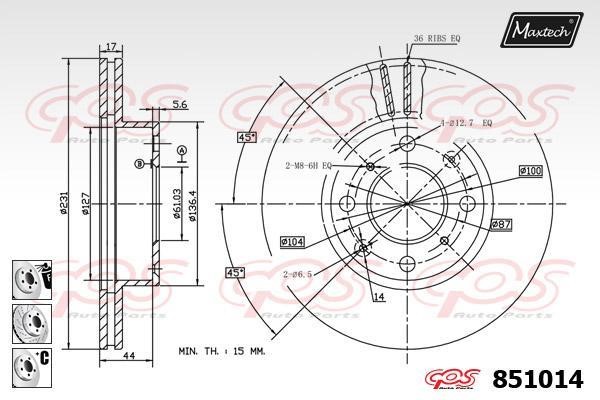 MaxTech 851014.6980 Тормозной диск передний вентилируемый 8510146980: Отличная цена - Купить в Польше на 2407.PL!