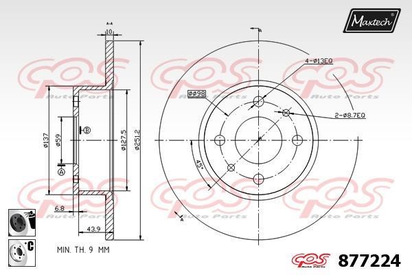 MaxTech 877224.6060 Rear brake disc, non-ventilated 8772246060: Buy near me in Poland at 2407.PL - Good price!