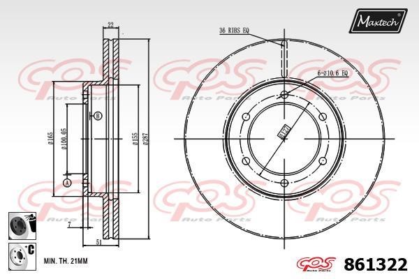 MaxTech 861322.6060 Диск гальмівний передній вентильований 8613226060: Приваблива ціна - Купити у Польщі на 2407.PL!