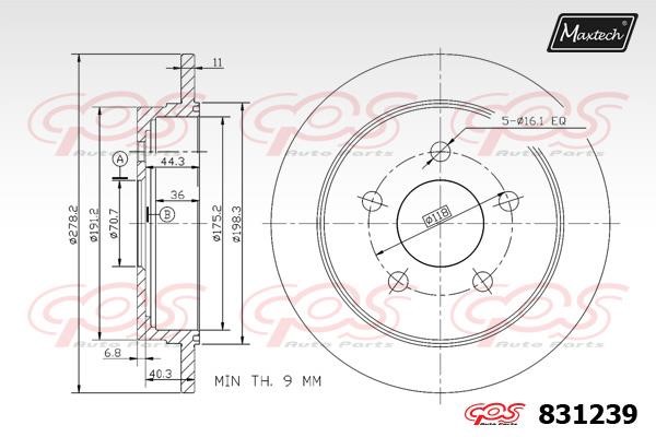 MaxTech 831239.0000 Rear brake disc, non-ventilated 8312390000: Buy near me in Poland at 2407.PL - Good price!