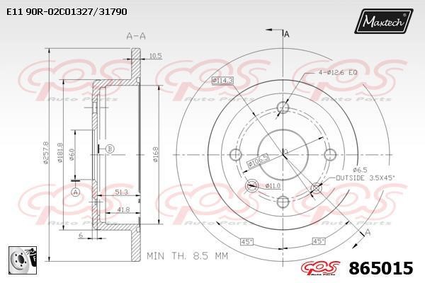 MaxTech 865015.0080 Rear brake disc, non-ventilated 8650150080: Buy near me in Poland at 2407.PL - Good price!