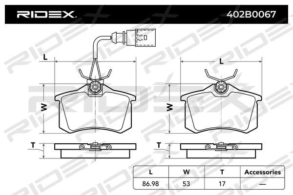 Ridex 402B0067 Brake Pad Set, disc brake 402B0067: Buy near me in Poland at 2407.PL - Good price!
