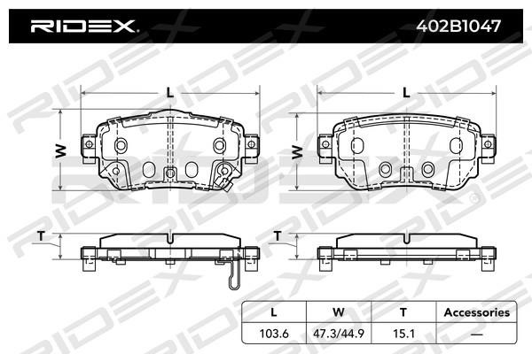 Ridex 402B1047 Brake Pad Set, disc brake 402B1047: Buy near me in Poland at 2407.PL - Good price!
