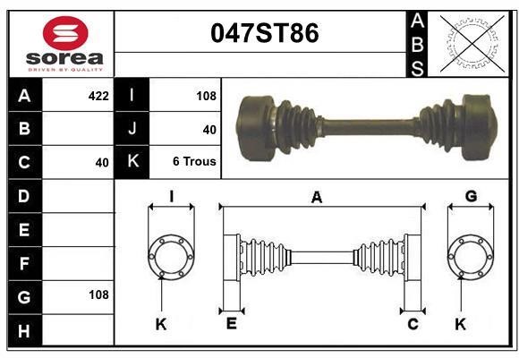 StartCar 047ST86 Drive shaft 047ST86: Buy near me in Poland at 2407.PL - Good price!