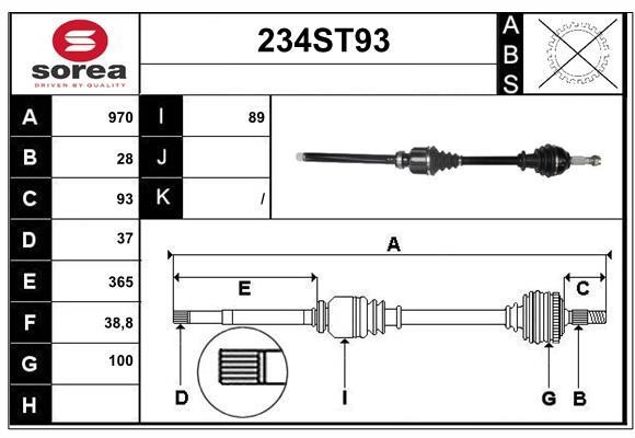 StartCar 234ST93 Drive shaft 234ST93: Buy near me in Poland at 2407.PL - Good price!