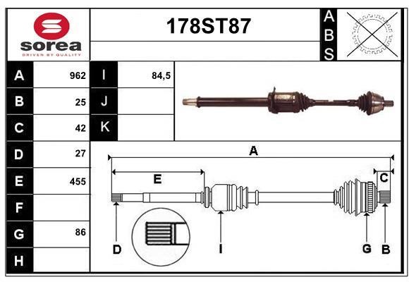 StartCar 178ST87 Drive shaft 178ST87: Buy near me in Poland at 2407.PL - Good price!