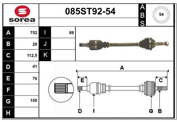 StartCar 085ST92-54 Drive shaft 085ST9254: Buy near me in Poland at 2407.PL - Good price!