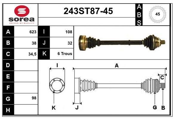 StartCar 243ST87-45 Drive shaft 243ST8745: Buy near me in Poland at 2407.PL - Good price!