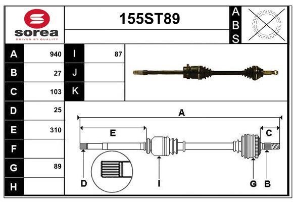 StartCar 155ST89 Drive shaft 155ST89: Buy near me in Poland at 2407.PL - Good price!