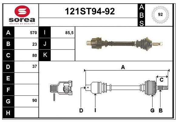 StartCar 121ST94-92 Drive shaft 121ST9492: Buy near me in Poland at 2407.PL - Good price!