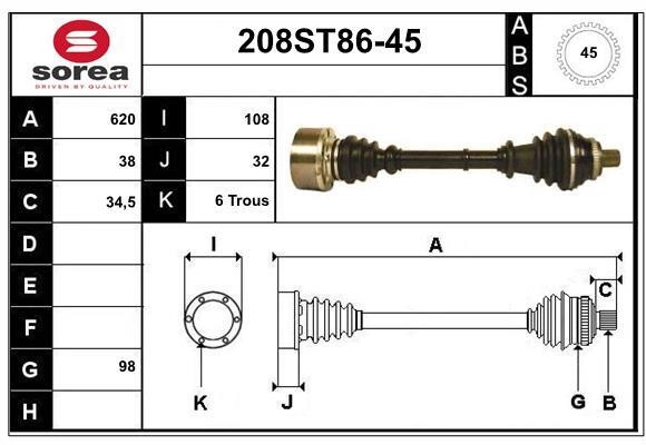 StartCar 208ST86-45 Drive shaft 208ST8645: Buy near me in Poland at 2407.PL - Good price!