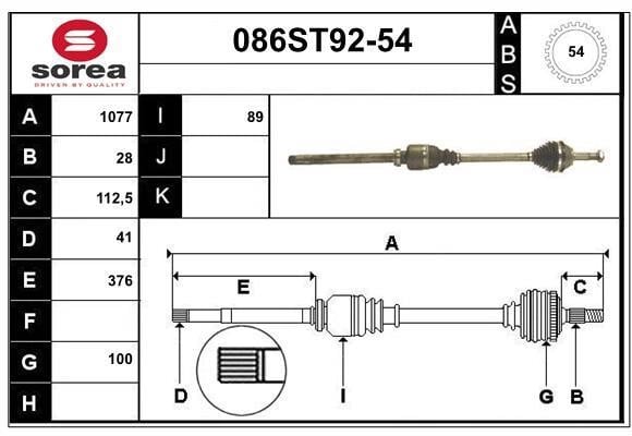 StartCar 086ST92-54 Drive shaft 086ST9254: Buy near me in Poland at 2407.PL - Good price!