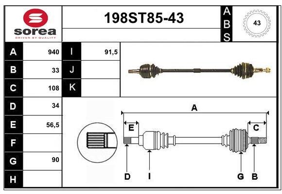 StartCar 198ST85-43 Drive shaft 198ST8543: Buy near me in Poland at 2407.PL - Good price!