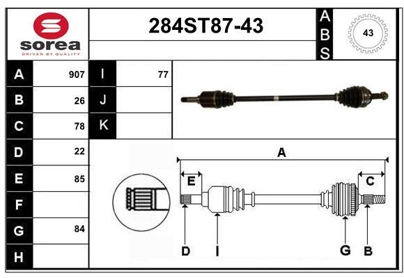 StartCar 284ST87-43 Drive shaft 284ST8743: Buy near me in Poland at 2407.PL - Good price!