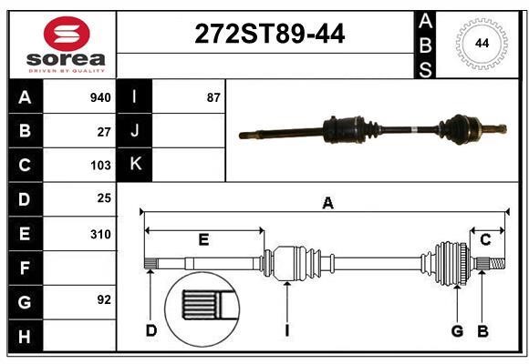 StartCar 272ST89-44 Drive shaft 272ST8944: Buy near me in Poland at 2407.PL - Good price!