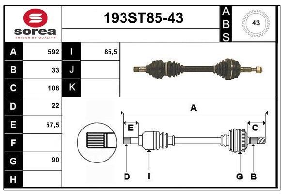 StartCar 193ST85-43 Drive shaft 193ST8543: Buy near me in Poland at 2407.PL - Good price!