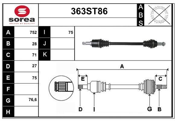 StartCar 363ST86 Вал привідний 363ST86: Приваблива ціна - Купити у Польщі на 2407.PL!