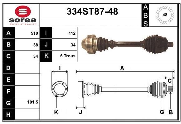 StartCar 334ST87-48 Drive shaft 334ST8748: Buy near me in Poland at 2407.PL - Good price!