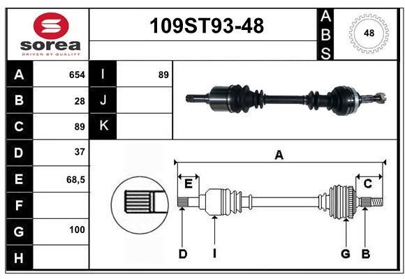 StartCar 109ST93-48 Drive shaft 109ST9348: Buy near me in Poland at 2407.PL - Good price!