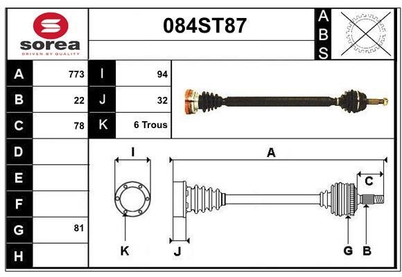 StartCar 084ST87 Вал привідний 084ST87: Приваблива ціна - Купити у Польщі на 2407.PL!