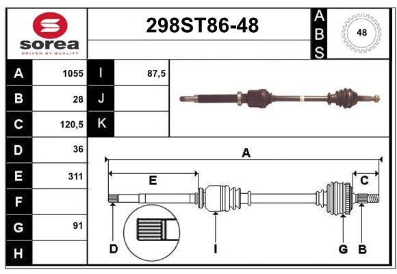 StartCar 298ST86-48 Drive shaft 298ST8648: Buy near me in Poland at 2407.PL - Good price!