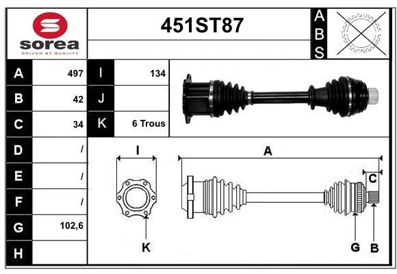 StartCar 451ST87 Drive shaft 451ST87: Buy near me in Poland at 2407.PL - Good price!